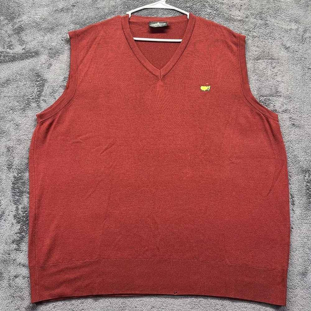 Masters Clubhouse Collection Vest Mens 2XL Red Merino Wool Sweater Made In Italy